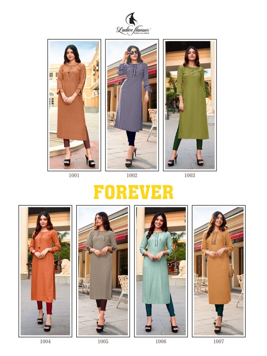 LADIES FLAVOUR FOREVER Latest Designer Festive Wear Fancy Rayon Weaving Pattern With Hand work Heavy Kurtis Collection 